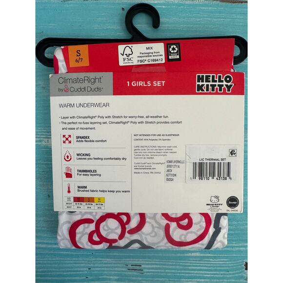 Climateright By Cuddl Duds Hello Kitty Girls Thermal Set, Size 6/7 - Picture 2 of 3